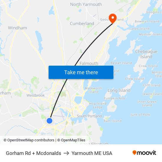 Gorham Rd + Mcdonalds to Yarmouth ME USA map