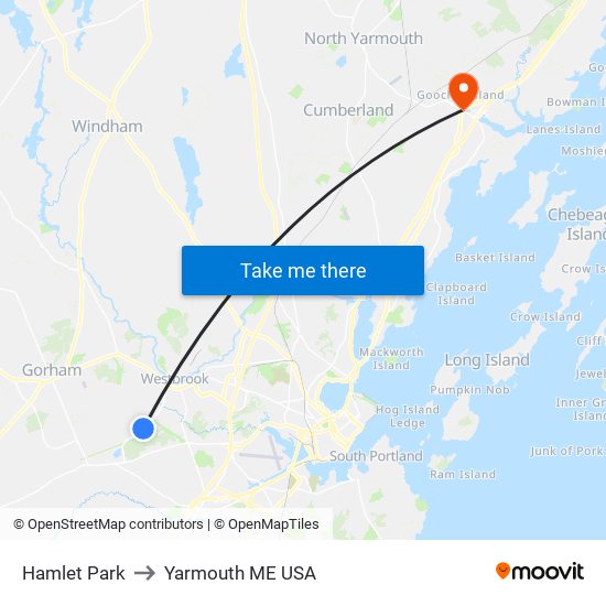 Hamlet Park to Yarmouth ME USA map