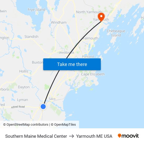 Southern Maine Medical Center to Yarmouth ME USA map