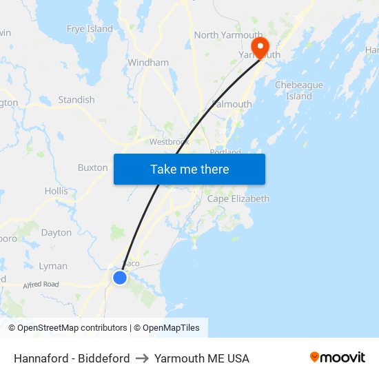 Hannaford - Biddeford to Yarmouth ME USA map