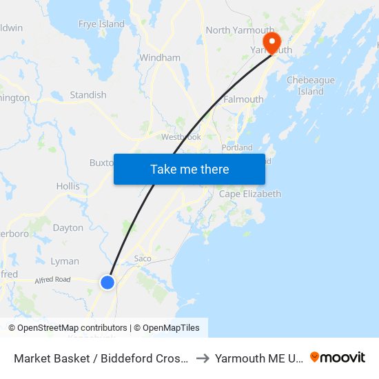 Market Basket / Biddeford Crossing to Yarmouth ME USA map