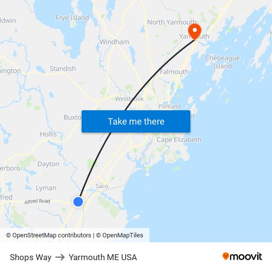 Shops Way to Yarmouth ME USA map
