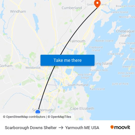 Scarborough Downs Shelter to Yarmouth ME USA map