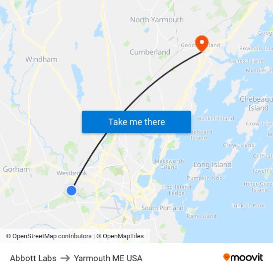 Abbott Labs to Yarmouth ME USA map