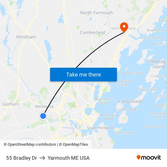 55 Bradley Dr to Yarmouth ME USA map