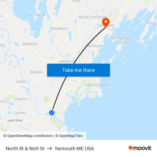 North St & Nott St to Yarmouth ME USA map