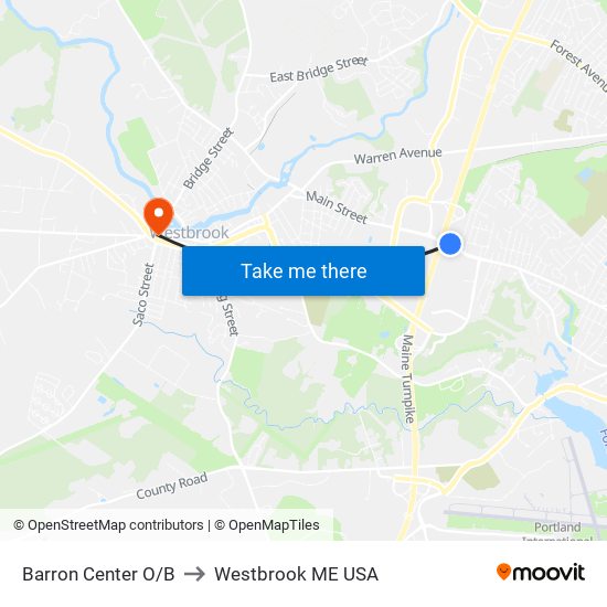 Barron Center O/B to Westbrook ME USA map