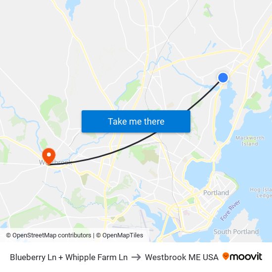 Blueberry Ln + Whipple Farm Ln to Westbrook ME USA map