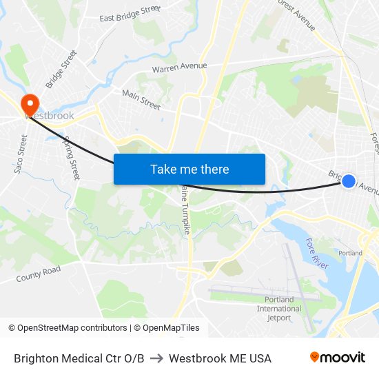 Brighton Medical Ctr O/B to Westbrook ME USA map