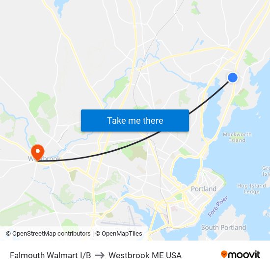 Falmouth Walmart I/B to Westbrook ME USA map