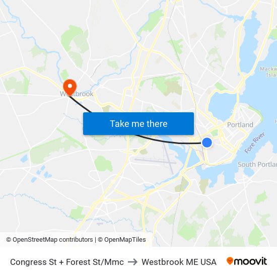 Congress St + Valley St to Westbrook ME USA map