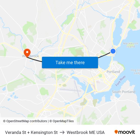 Veranda St + Kensington St to Westbrook ME USA map