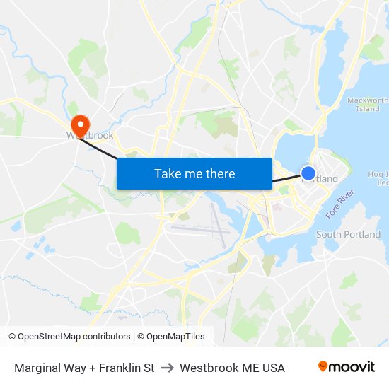 Marginal Way + Franklin St to Westbrook ME USA map