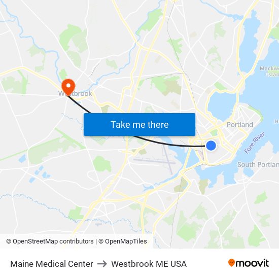 Maine Medical Center to Westbrook ME USA map