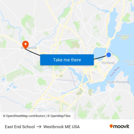 East End School to Westbrook ME USA map