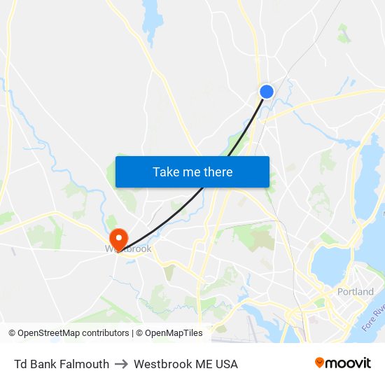 Td Bank Falmouth to Westbrook ME USA map