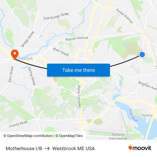 Motherhouse I/B to Westbrook ME USA map