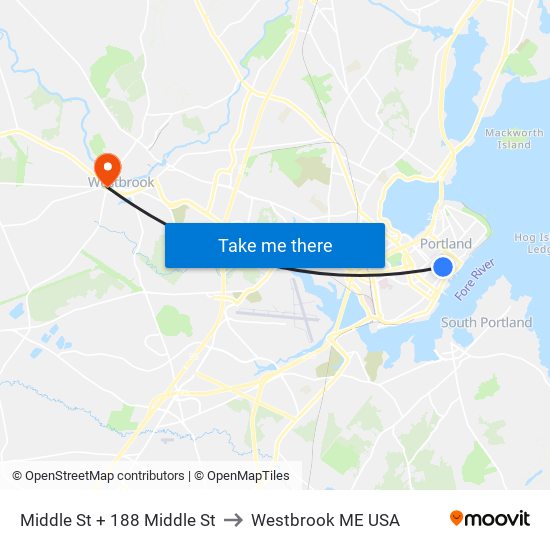 Middle St + 188 Middle St to Westbrook ME USA map