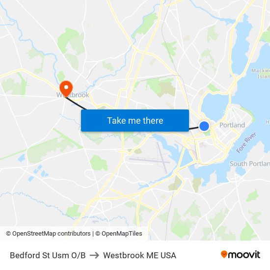 Bedford St Usm O/B to Westbrook ME USA map