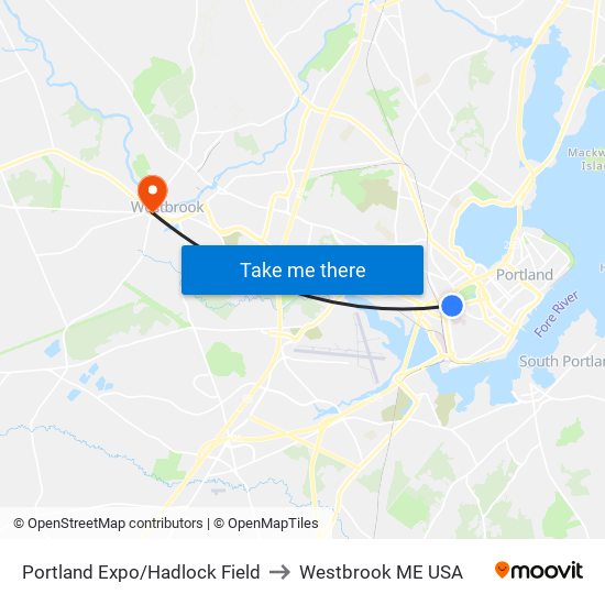 Portland Expo/Hadlock Field to Westbrook ME USA map