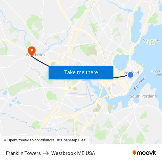 Franklin Towers to Westbrook ME USA map