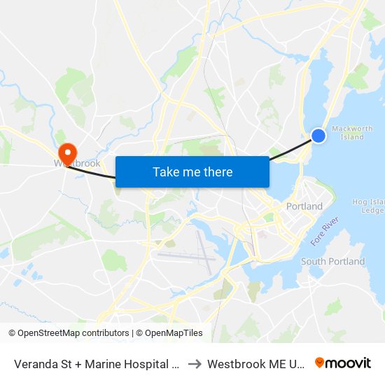 Veranda St + Marine Hospital Rd to Westbrook ME USA map