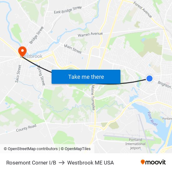 Rosemont Corner I/B to Westbrook ME USA map