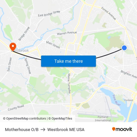 Motherhouse O/B to Westbrook ME USA map