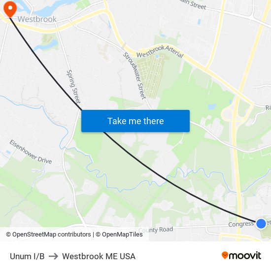 Unum I/B to Westbrook ME USA map