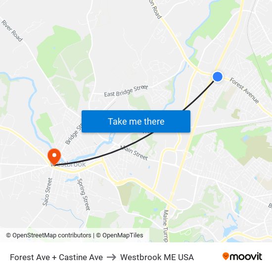 Forest Ave + Castine Ave to Westbrook ME USA map