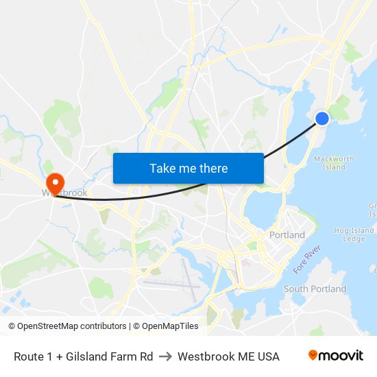 Route 1 + Gilsland  Farm Rd to Westbrook ME USA map