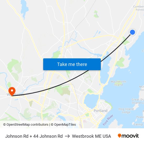 Johnson Rd + 44 Johnson Rd to Westbrook ME USA map