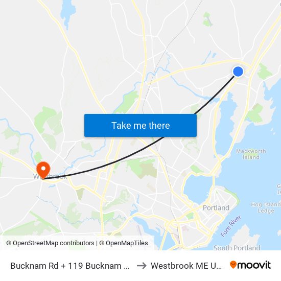 Bucknam Rd + 119 Bucknam Rd to Westbrook ME USA map