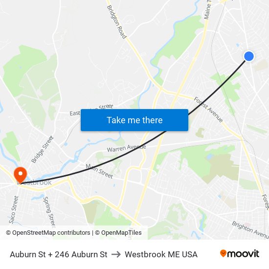 Auburn St + 246 Auburn St to Westbrook ME USA map