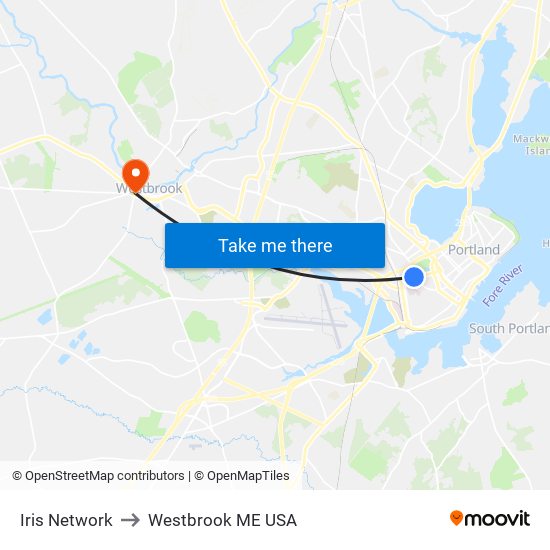 Iris Network to Westbrook ME USA map
