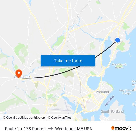 Route 1 + 178 Route 1 to Westbrook ME USA map