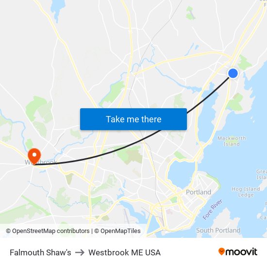 Falmouth Shaw's to Westbrook ME USA map