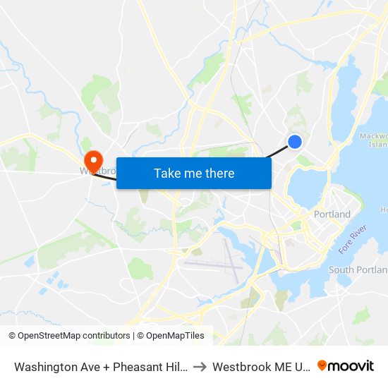 Washington Ave + Pheasant Hill Dr to Westbrook ME USA map