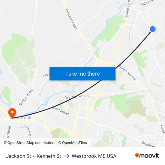Jackson St + Kenneth St to Westbrook ME USA map