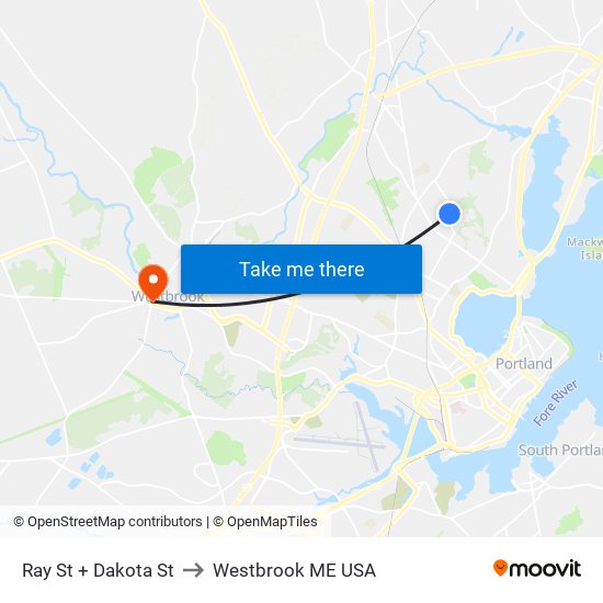 Ray St + Dakota St to Westbrook ME USA map