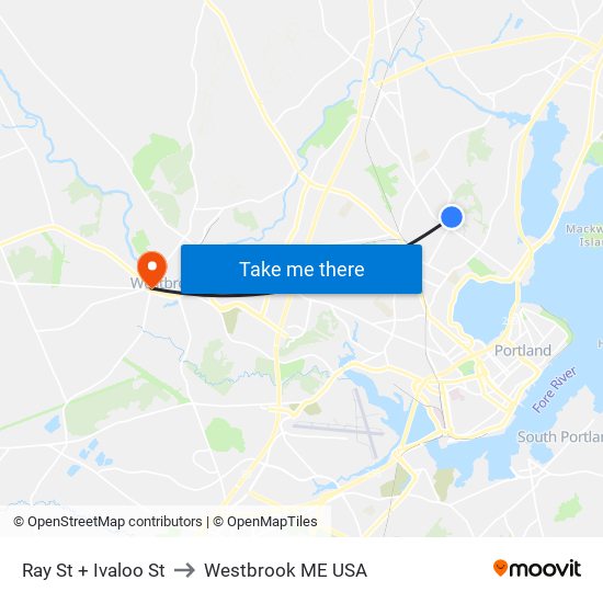 Ray St + Ivaloo St to Westbrook ME USA map