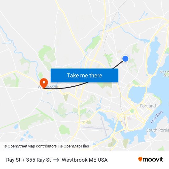 Ray St + 355 Ray St to Westbrook ME USA map