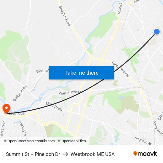 Summit St + Pineloch Dr to Westbrook ME USA map