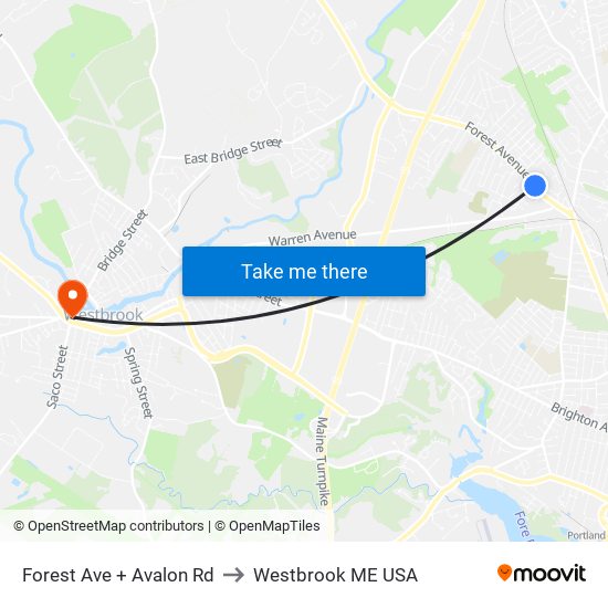 Forest Ave + Avalon Rd to Westbrook ME USA map