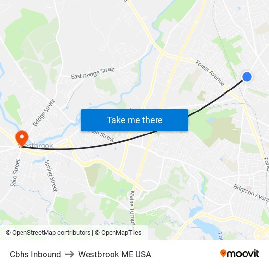 Cbhs Inbound to Westbrook ME USA map