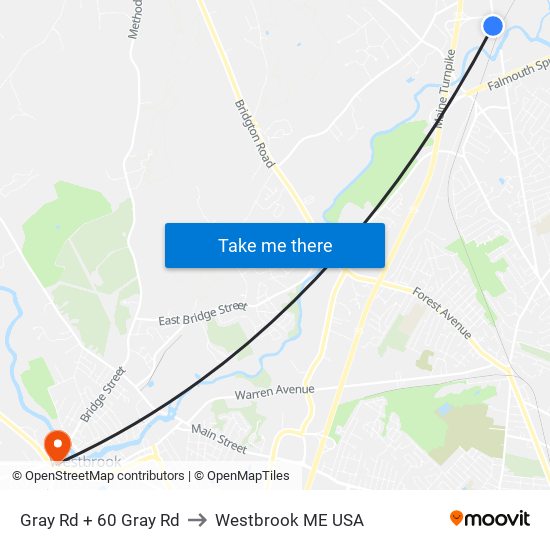 Gray Rd + 60 Gray Rd to Westbrook ME USA map