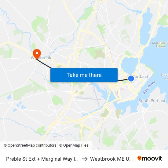 Preble St Ext + Marginal Way I/B to Westbrook ME USA map