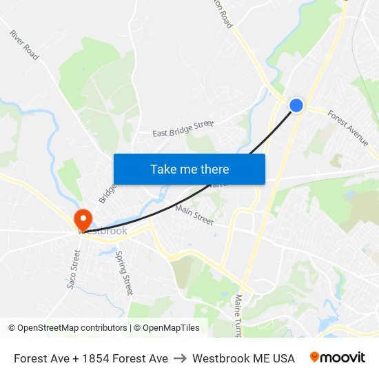 Forest Ave + 1854 Forest Ave to Westbrook ME USA map