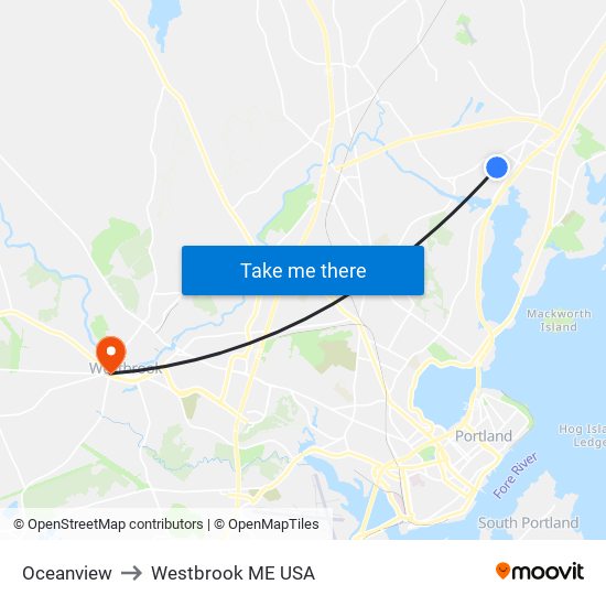 Oceanview to Westbrook ME USA map