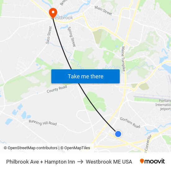 Philbrook Ave + Hampton Inn to Westbrook ME USA map